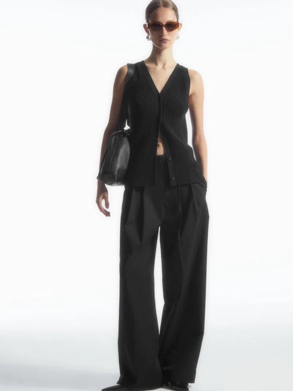 COS Black Rib-Knit V-Neck Waistcoat Vest